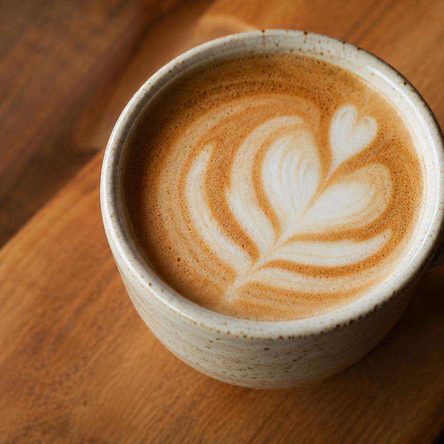 Latte in a handmade ceramic cup