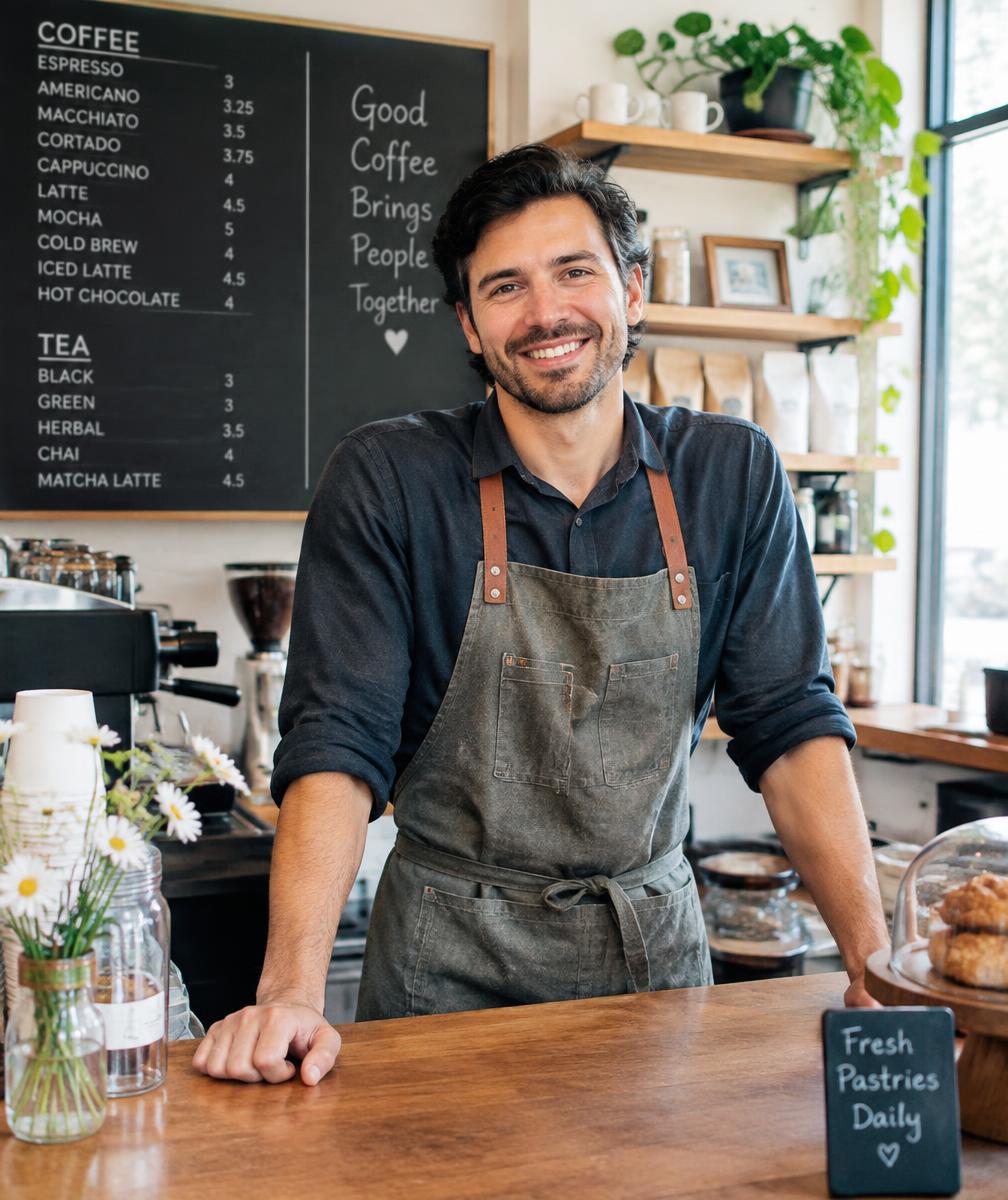 Owner behind the counter